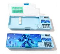 Ristpal Pop Up Multifunction Pencil Case for Girls and Boys, Cute Cartoon Pencil Box Organizer Stationery Sharpener Schedule Whiteboard School Supplies, Blue Robot, Multifunctional