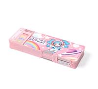 Ristpal Pop Up Multifunction Pencil Case with Pencil and Eraser, Cute Cartoon Pen Box Organizer Stationery, Sharpener, Schedule, Best Birthday Gifts for Kids Teens(Pink astronaut)