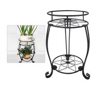 Risveglio 2 Tier Metal Plant Stand, 19 Inch Floor Standing Flower Pot Shelf with for Classic Pattern, Rustproof Detachable Rack Indoor Outdoor Garden Living Room, Black
