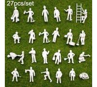 Risveglio 27 Pcs White Model Train People Figures HO OO Gauge 1:87 Scale Workmen Set, for Railway Layout Diorama Scene Building Includes Ladder and Trash Can