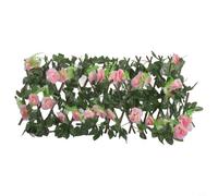 Risveglio Adjustable Wooden Expandable Trellis with Artificial Leaves, Privacy Garden Fence Screen Wall Balcony Patio, Light Pink(Light pink)