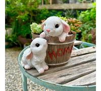 Risveglio Cute for Rabbit Succulent Pot with Drainage Hole, 14cm Resin Small Plants Herbs, Whimsical Bunny Decor Home Desk Office Easter, White