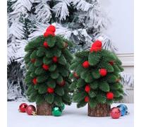 Risveglio Desktop Mini Christmas Tree, Artificial Small Xmas Tree with | Wooden Base, Festive Tabletop Decoration for Home Office, Durable Plastic and Wood Construction, Easy Setup, 26cm Green