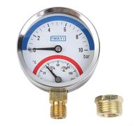Risveglio Floor Heating Pressure Gauge and Thermometer, 0-10 Bar 0-120 for Range, 2-in-1 for Dual Readout Meter G1/2(G1/2)