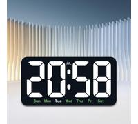 Risveglio Multi-Function LED Digital Wall Clock with Temperature Monitor, | Date and W isplay, Adjustable Brightness Night Light, Dual Power Source Black