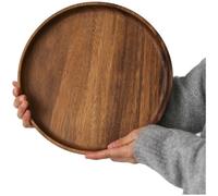 Risveglio Round Walnut Wood Serving Tray Natural Plant Lacquer Finish Fruit Plate Handcrafted Dishware Kitchen Tea Party Brown 25cm(D)