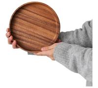 Risveglio Round Walnut Wood Serving Tray Natural Plant Lacquer Finish Fruit Plate Handcrafted Dishware Kitchen Tea Party Brown 25cm(B)