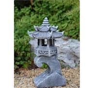Risveglio Solar Pagoda Lantern, Resin Imitation Stone LED Pathway Light with for Auto On/Off, Waterproof Garden Decor Patio Lawn, Grey
