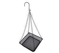 Risveglio Square Metal Mesh Bird Feeding Tray, Iron Hanging Feeder 17.5x17.5x4cm with Long Chain, Open Design for Easy Cleaning and Garden Decoration, Black