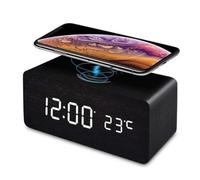 Risveglio Wooden Digital Alarm Clock with Wireless Charging, Elegant Space Saving Bedside Table Organizer Home Decor, Modern Idea