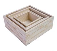 Risveglio Wooden Storage Box Set, Modern Square Tray for Succulents Home Decor, Sturdy Organizer for Crafts, Beige, 4 Pcs(4PCS)