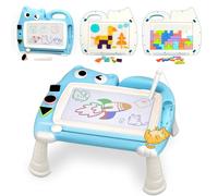 Riswistoy 8.5 Inch Magnetic Drawing Board for Toddlers Toy with Stand - 3 Game Modes, STEM Educational Doodle Boards for 3 4 5 Year Old Boys & Girls, Ideal Birthday Gift (Blue)