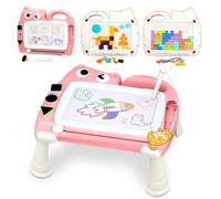 Riswistoy 8.5 Inch Magnetic Drawing Board for Toddlers Toy with Stand - 3 Game Modes, STEM Educational Doodle Boards for 3 4 5 Year Old Boys & Girls, Ideal Birthday Gift (Pink)