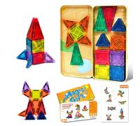 Riswistoy Mini Magnetic Tiles 26 Piece - Magnetic Blocks Travel Set, Magnet Building Tiles, Ideal Activities Travel Toys for Kids, Building Construction Set for On - the - Go Fun