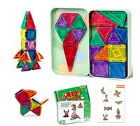 Riswistoy Mini Magnetic Tiles 42 Piece - Magnetic Blocks Travel Set, Magnet Building Tiles, Ideal Activities Travel Toys for Kids, Building Construction Set for On - the - Go Fun