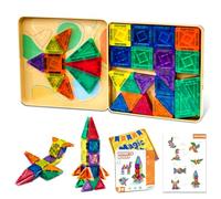 Riswistoy Mini Magnetic Tiles 60 Piece - Magnetic Blocks Travel Set, Magnet Building Tiles, Ideal Activities Travel Toys for Kids, Building Construction Set for On - the - Go Fun