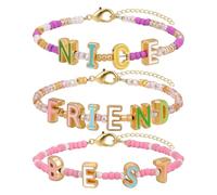Risyfjew 3 PCS Friendship Bracelets for Women,Colorful Beads BFF Enamel Letter Initial Bracelet Cute Stretch Stackable Bracelets Preppy Aesthetic Stuff Summer Boho Y2K Jewelry Set, 7in, no gemstone