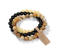 Risyfjew - 3pcs Healing Crystal Bracelets for Women 8mm Natural Stones Stretch Bracelets Rose Quartz Amethyst Rose Zebra Jasper Handmade Gift, 8mm, beading bead, No gemstones.