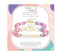 Risyfjew Back To School Gifts for Mom and Daughter Mama and Mini Braclets First Day of School Mommy and Me Bracelet Heart Clay Bead Bracelets, 16.5cm, Nickel, no gemstone