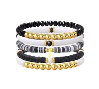 Risyfjew Initial Bracelet for Women Personalized Clay Beaded Bracelets Dainty Letter Gold Charms Surfer Heishi Trendy Stackable Bracelet Boho Jewelry Gifts, 19cm, Beaded,Beads, no gemstone