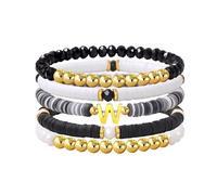 Risyfjew Initial Bracelet for Women Personalized Clay Beaded Bracelets Dainty Letter Gold Charms Surfer Heishi Trendy Stackable Bracelet Boho Jewelry Gifts, 19cm, Beaded,Beads, no gemstone