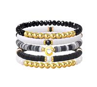 Risyfjew Initial Bracelet for Women Personalized Clay Beaded Bracelets Dainty Letter Gold Charms Surfer Heishi Trendy Stackable Bracelet Boho Jewelry Gifts, 19cm, Beaded,Beads, no gemstone