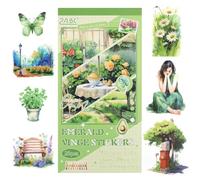 RISYPISY Green Journaling Supplies Sticker, 20 Sheets Scrapbook Sticker Book, Junk Journal Kits Pre-Cut Watercolor Scrapbooking Supplies for Adults Planner Cottagecore Decorative DIY Craft Project