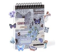 RISYPISY Pre-Cut Vintage Ephemera Washi Scrapbook Sticker Book for Scrapbooking - 50 Sheets Blue Journaling Dark Academia Stickers for Junk Journal Scrap Book Supplies Arts Frame Album, 473PCS