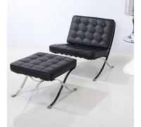 Rit Concept Barcelona Chair And Stool, Real Leather - Black - Chair + Stool