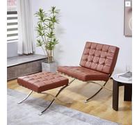 Rit Concept Barcelona Chair And Stool, Real Leather - Brown - Chair + Stool