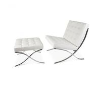 Rit Concept Barcelona Chair And Stool, Real Leather - White - Chair + Stool