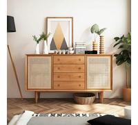 Rit Concept Evadne Rattan Sideboard with 2 Doors and 4 Drawers, Pine Wood