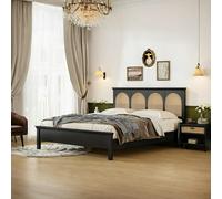 Rit Concept Rosemary Double Bed / King Size / Super King Size, Black Wood With Rattan - King Size