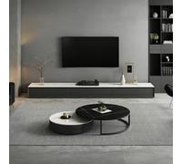 Rit Concept Vasagle Living Room Set, Vasagle TV Stand With Coffee Table, Sintered Stone - Grey Tops - 240cm( Black Wood + White Top ) - 70cm+90cm