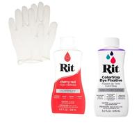 Rit Liquid Dye with ColorStay Fixative Bundle - All in One Kit with Gloves to Reduce Color Bleed (Cherry Red)