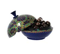 Rita Farhi Dark Chocolate Covered Gingers in a Handmade Papier Machè Bonbonnière - Luxury Chocolate Gift Box - 130 g - Blue - New Palm Oil Free Recipe
