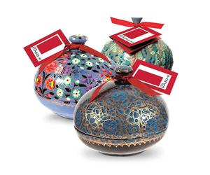 Rita Farhi Handmade Bonbonnière Filled with Dark Chocolate Coated Crystallised Gingers - Palm Oil Free 130g - Blue