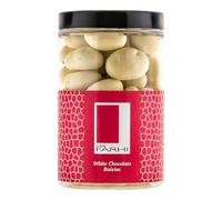 Rita Farhi White Chocolate Raisins Luxury Gift Jar 350g - Belgian Chocolate Covered Jumbo Raisins, Vegetarian Sweet Treat for Birthdays & Thank You Gifts