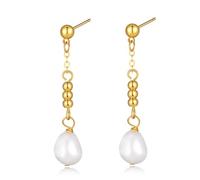 Ritach Pearl Earrings for Women 14K Gold/Silver Plated Handpicked Fresh Water Pearl Drop Earrings Vintage Baroque Small Dangle Earrings for Wedding Jewelry, Copper, No Gemstone