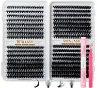 RITALASH Lash Extension Kit DIY 640pcs Lash Clusters Eyelash Extension, 10-16mm Individual Lashes Kit with Lash Bond and Seal, Lash Tweezers for Self Use (40D+50D+60D+80D KIT)
