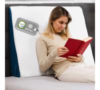 Ritalia Bed Wedge Pillow | 60x65x20 cm, White-Blue, Memory Foam, Removable Bamboo Cover | Back Support, Elevates Upper Body, Orthopaedic Support | Sit Up in Bed