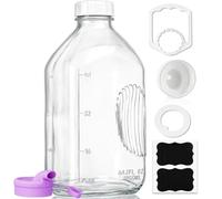 Ritayedet 64 Oz Heavy Duty Glass Milk Bottle with Reusable Airtight Strong SCREW LID - 1/2 Gallon Water Bottles with Scale Lines - 2 Qt Glass Milk Jug Pitcher - Extra Gaskets & Handle!