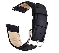 Ritche Quick Release Genuine Leather Watch Strap for Men Women 18mm 20mm 21mm 22mm 23mm 24mm, Black & Silver, 20mm, Classic