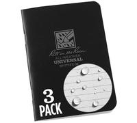 Rite In The Rain Waterproof Paper Mini Notepad Staple Bound Pack of 3 Flex Cover Black 24 pages 12 sheets Saddle Stitch Binding Imperial and Metric Rulers, 3¼ X 4⅝- Inch