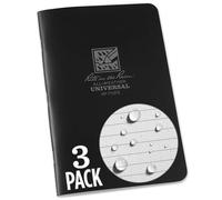 Rite In The Rain Waterproof Paper Notepad Staple Bound Pack of 3 Flex Cover Black 48 pages 24 sheets Saddle Stitch Binding Imperial and Metric Rulers, 4⅝ X 7- Inch