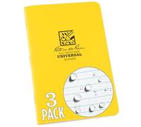 Rite In The Rain Waterproof Paper Notepad Staple Bound Pack of 3 Flex Cover Black 48 pages 24 sheets Saddle Stitch Binding Imperial and Metric Rulers, Yellow, 4⅝ X 7- Inch