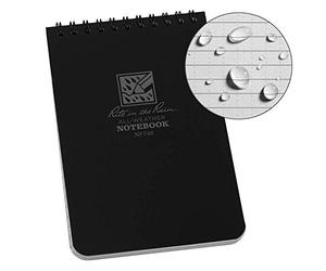Rite in the Rain Waterproof Paper Pocket Notebook Top Spiral Bound 4 x 6 Inch Cover Black Polydura 19 Gauge 100 Pages 50 Sheets Wire-o Binding Imperial & Metric Rulers Covnersaion table & Map Scale