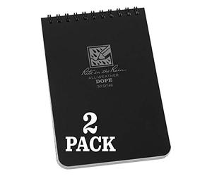 Rite in the Rain Weatherproof Top Spiral DOPE Logbook, 4" x 6", Black Cover, DOPE Pattern Front, Universal Pattern Back, 2 Pack (No. D746L2)