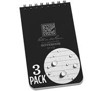 Rite in the Rain Weatherproof Top Spiral Notebook, 3" x 5", Black Cover, Universal Pattern, 3 Pack (No. 735-3)