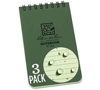 Rite in the Rain Weatherproof Top Spiral Notebook, 3" x 5", Green Cover, Universal Pattern, 3 Pack (No. 935-3X)
